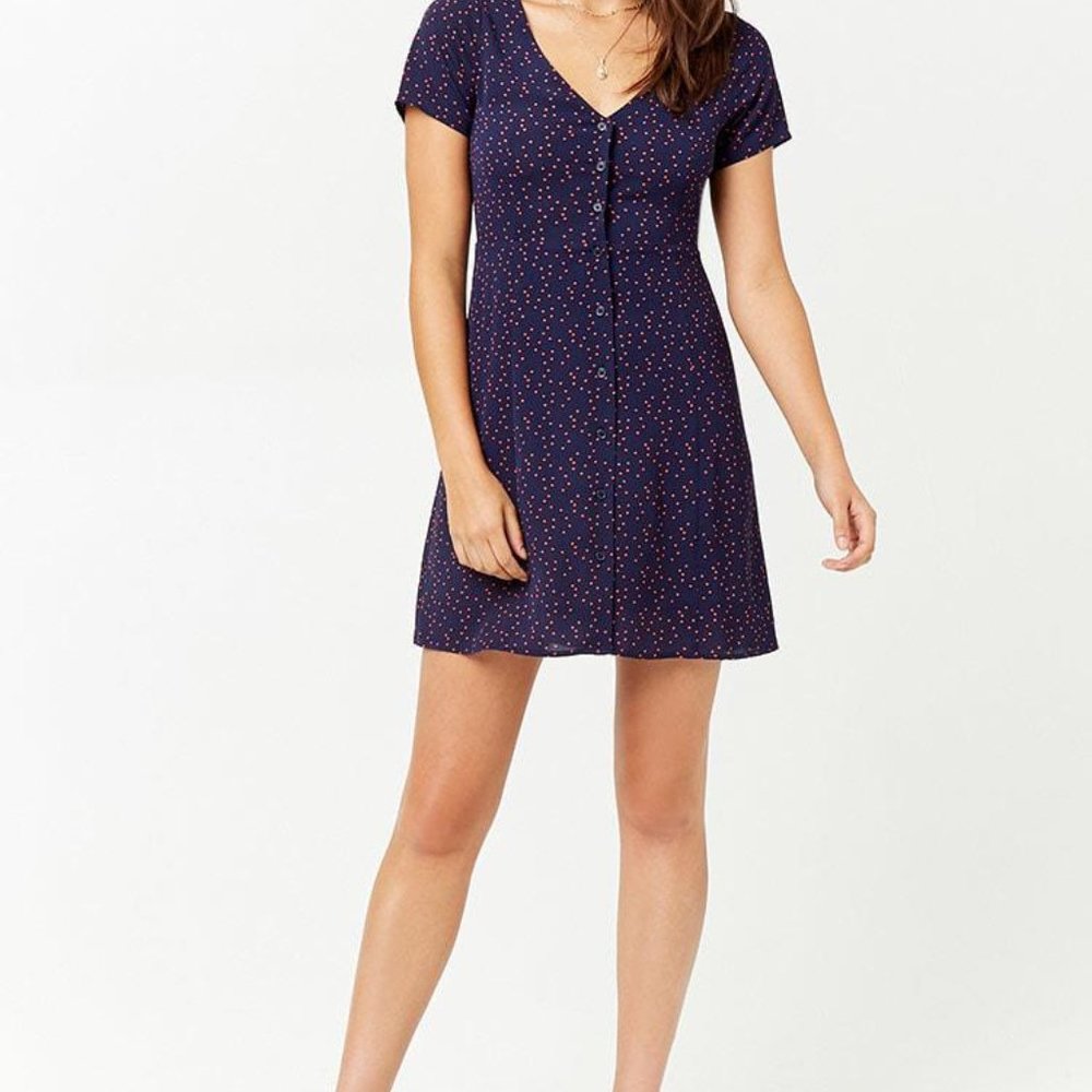 Blue Red Polka Dot Crepe Mini Dress Size S